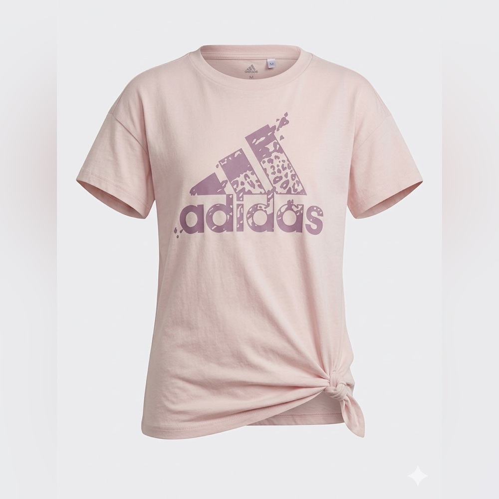 Adidas Girls Size M (10/12) Pink Side-Knot Graphic Tee